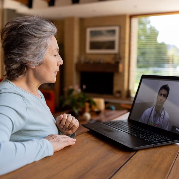 Elderly person on video call