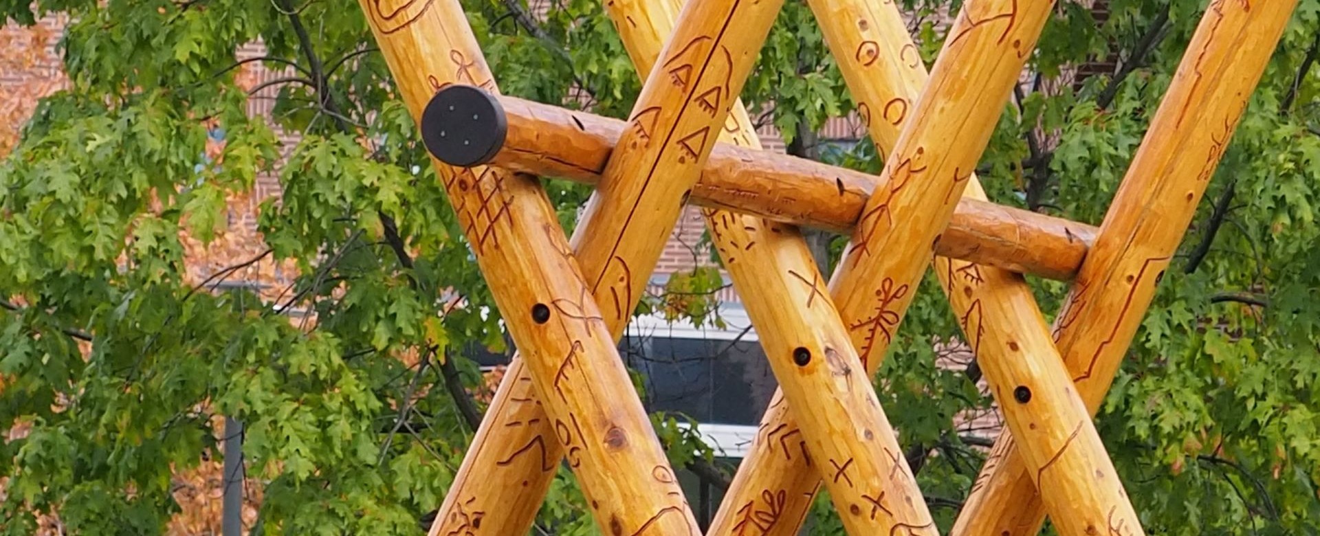 Story Poles installation in the UBC Okanagan campus courtyard