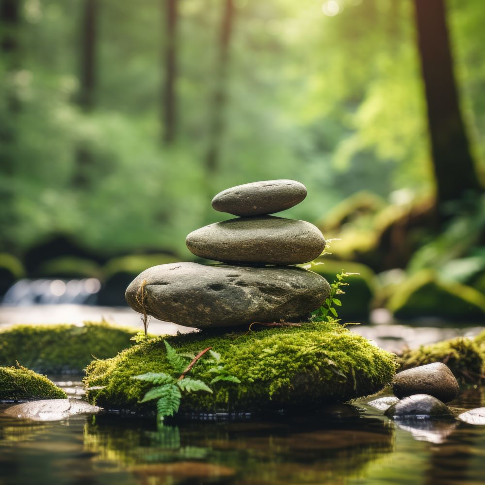 Stones balanced on top of each other in a stream