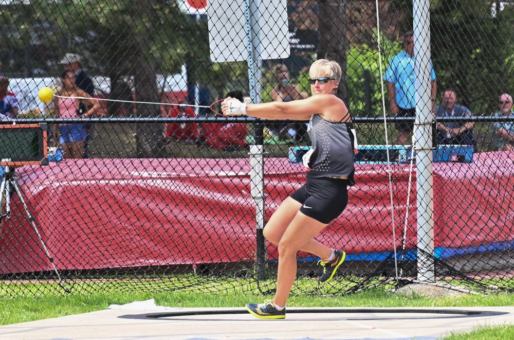 Nicole Carlos competing in the Hammer Throw event.